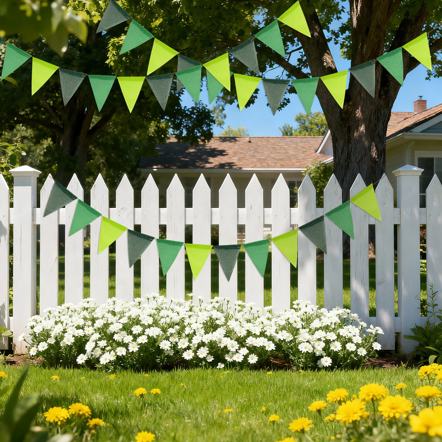 G2PLUS Pre-Strung Burlap Pennant Banners, 39Ft Green Fabric Triangle Flag Bunting, 36Pcs Pennant Banner Flags Garland for Christmas, Birthday, Wedding, Baby Shower, Party Decorations