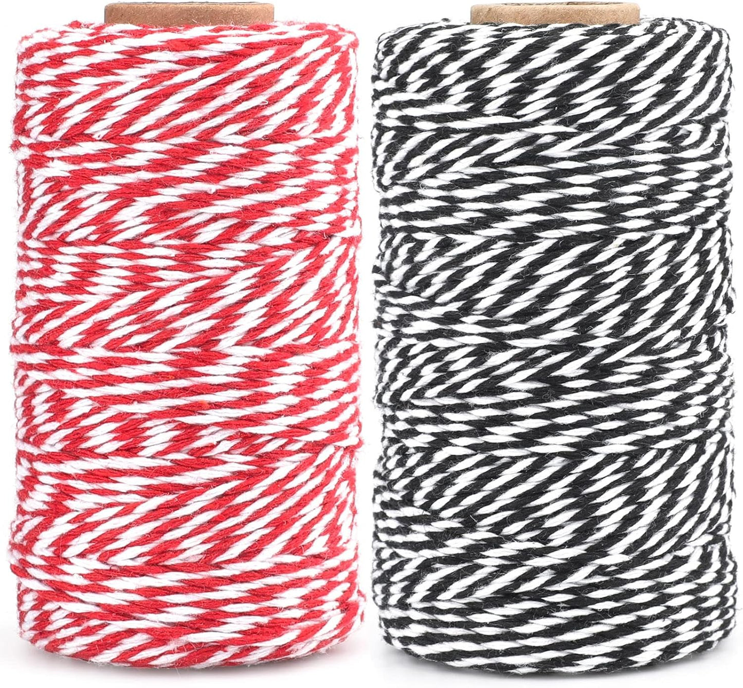 G2PLUS Christmas Coloured String Twine, 200M Red and Black String Twine, 2MM Gift Wrapping String, Colorful Cotton String for Crafts, Baking, Butchers and Handmade Arts