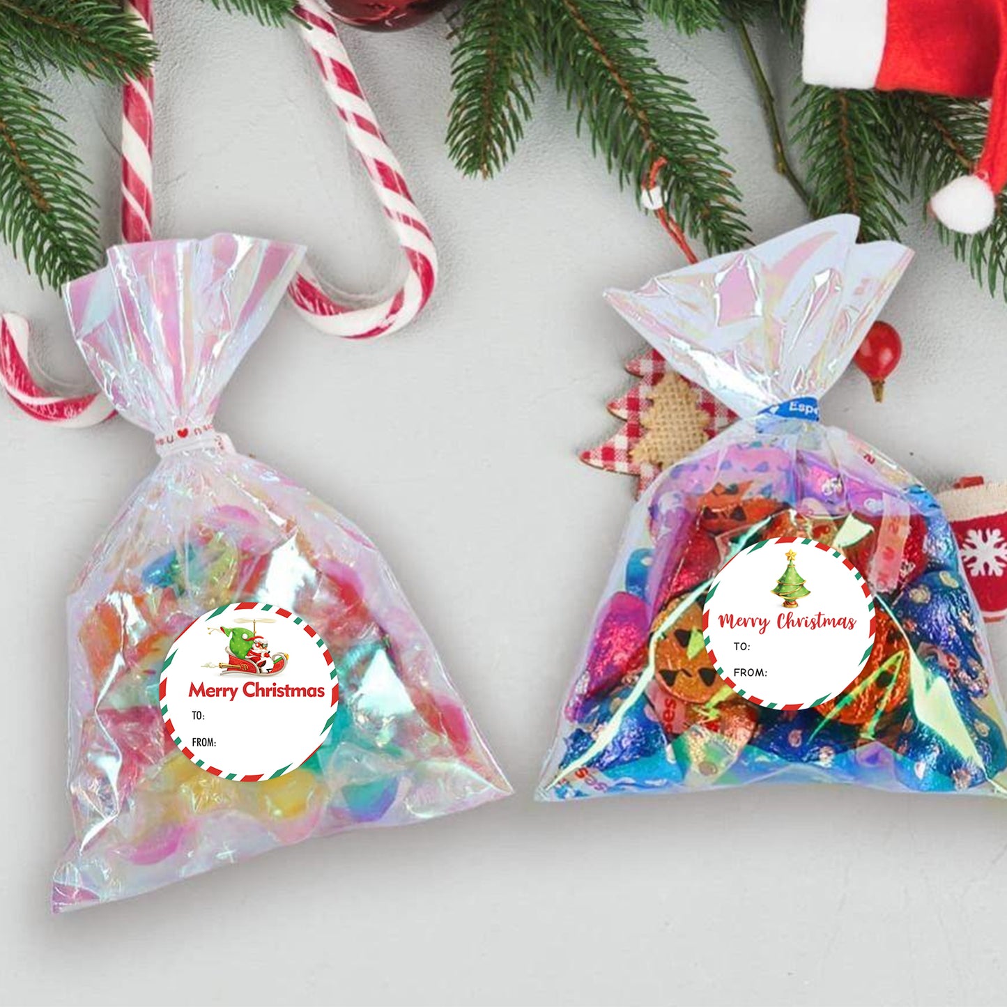 G2PLUS 120PCS Merry Christmas Stickers, 2'' Round Christmas Gift Name Stickers, Christmas Tree Gift Stickers, Self-Adhesive Christmas Labels, Santa Claus Gift Tags Stickers for Cards Envelope Seals