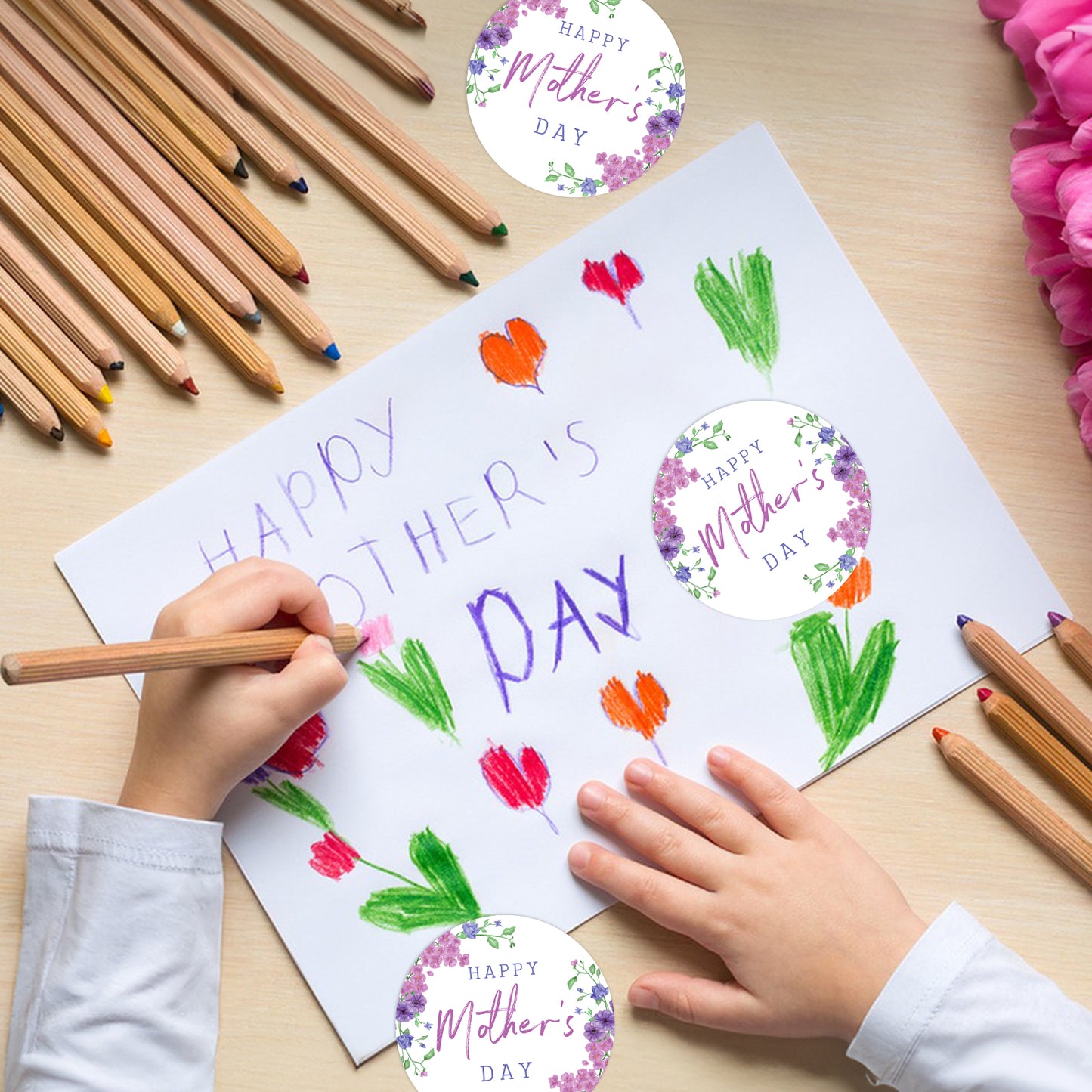 G2PLUS Mother's Day Stickers, 60PCS Happy Mother's Day Gift Stickers, 2'' Purple Mother's Day Label Sticker, Floral Gift Stickers for Mother's Day, Mom's Birthday Gift Wrap, Gift Cards, Party Favors