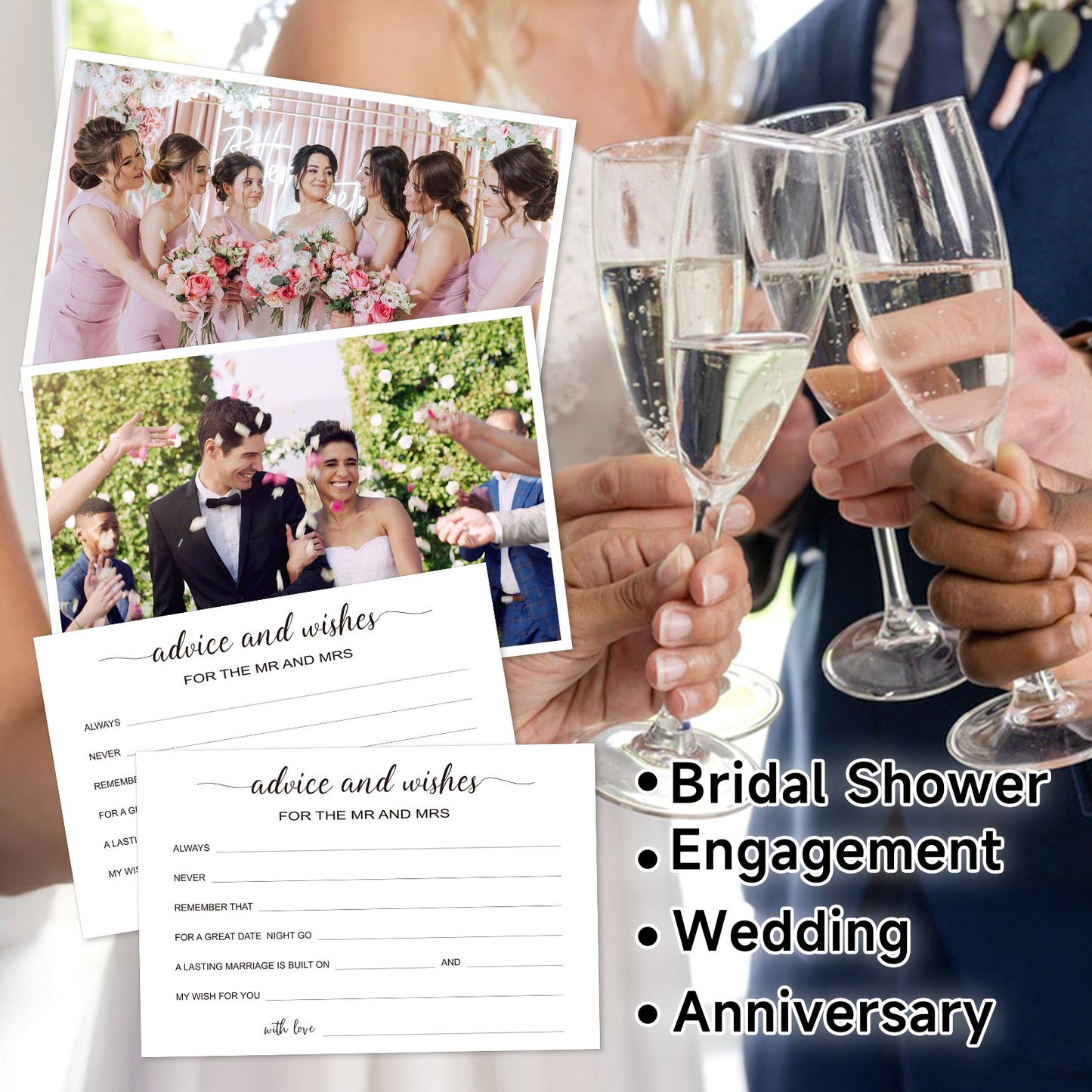 G2PLUS Advice and Wishes Cards - 50 Pcs Wedding Advice Cards for the Mr and Mrs, Bride and Groom, Newlyweds, 4x6 White Paper Mad Libs Card for Wedding, Engagement, Bridal Shower Party Games