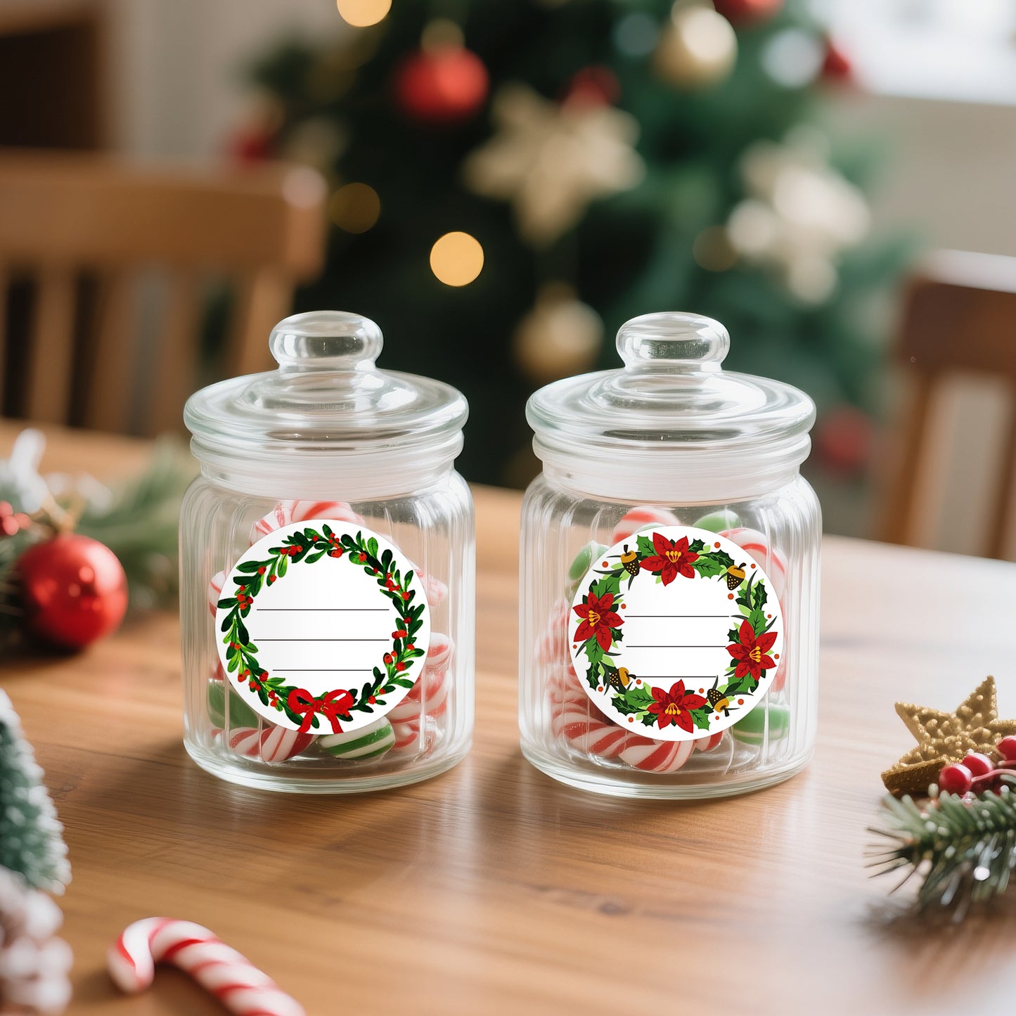 G2PLUS 120Pcs Christmas Gift Stickers - 2 Inch Round Writable Self-Adhesive Stickers, Christmas Holiday Wreath Labels for Gift Wrapping, Party Favors, DIY Crafts