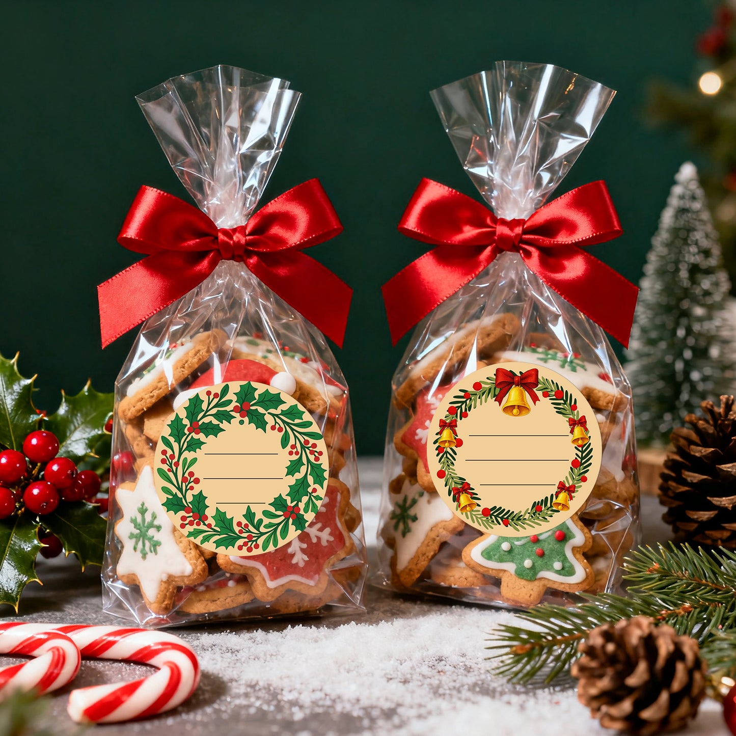 G2PLUS 120Pcs Christmas Gift Stickers - 2 Inch Round Kraft Paper Christmas Holiday Wreath Labels Stickers for Gift Wrapping, Party Favors, DIY Crafts