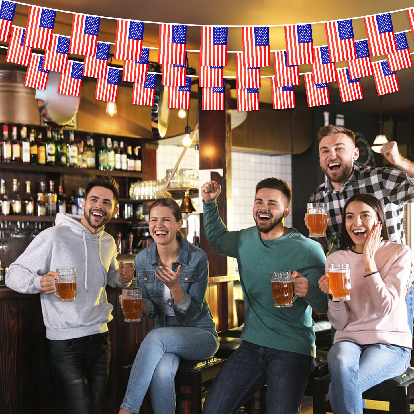 G2PLUS American Flags Banner, 36 Feet USA String Pennant Flag, 4th of July Pennant Banner Bunting for Patriotic Events, Classroom, Bars, Sports, Independence Day Indoor Outdoor Decoration (2 Packs)