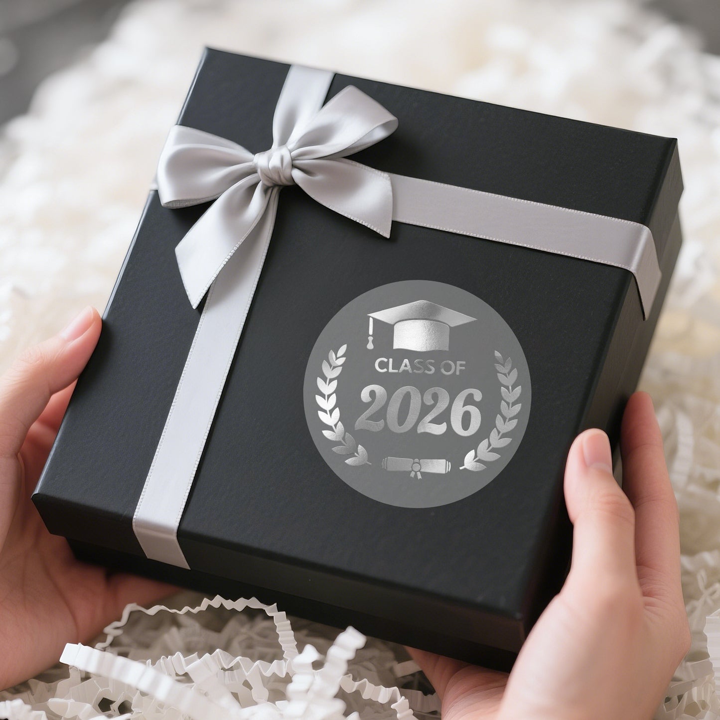 G2PLUS Graduation Stickers - 120Pcs Class of 2026 Stickers 1.6in Silver Foil Graduation Cap Stickers Transparent Envelope Seal Sticker for Congrats Grad Invitation and Grad Party Favors