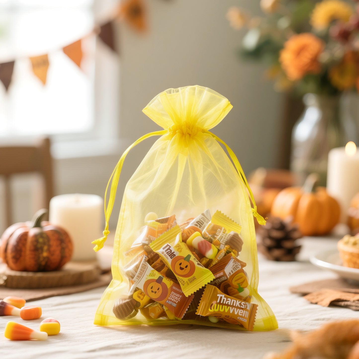 G2PLUS 25PCS Yellow Organza Bags 5x7 inches - Sheer Mesh Jewelry Pouches, Organza Gift Bags with Drawstring for Candy, Jewelry, Wedding Party Favors