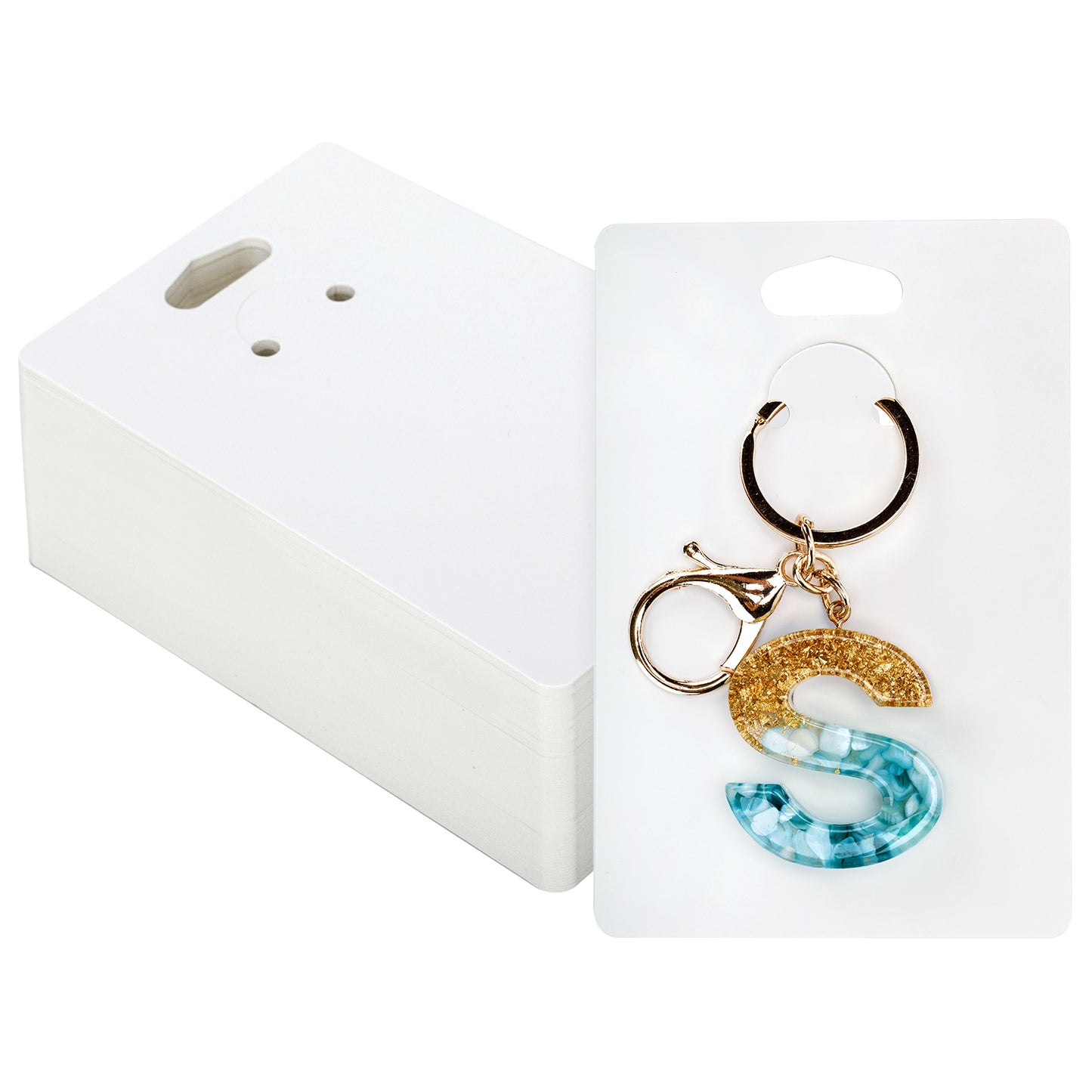 G2PLUS 100PCS Keyrings Display Cards - 8x12CM White Keychain Displays Card - Blank Necklaces Display Card Holders for Handmade Jewelry Display