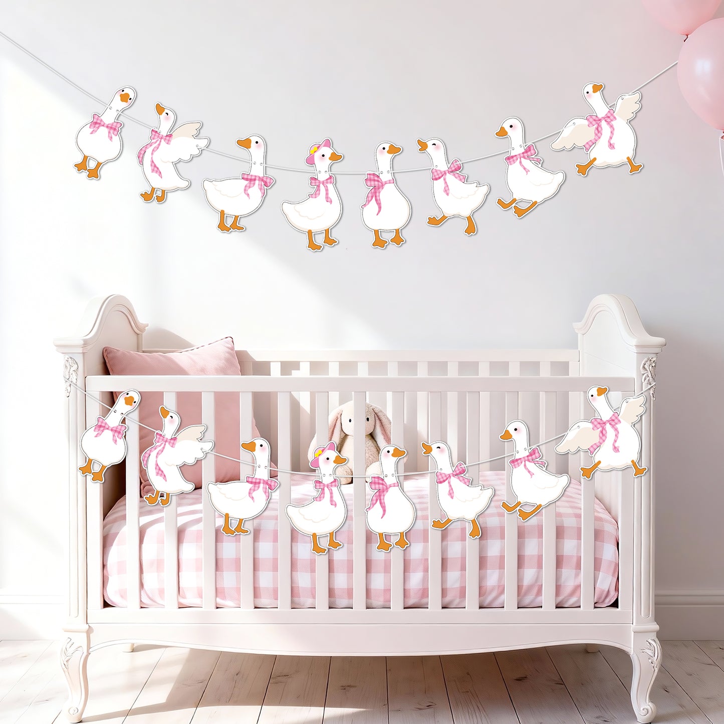 G2PLUS Pre-Strung Silly Goose Birthday Banner, 19.6Ft Pink Bow Paper Bunting Garland, Cute Animal Party Decor for Birthday, Nursery Room & Spring Celebration