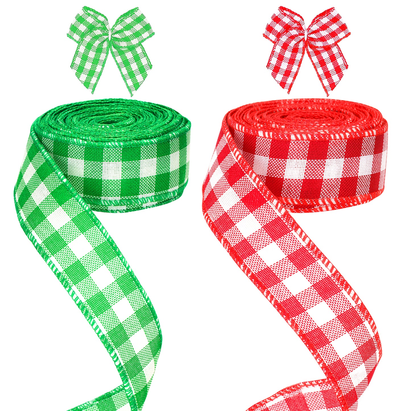 G2PLUS 40mm Red and Green Gingham Ribbon, 20M Christmas Wired Ribbon for Wreaths, Craft Checked Ribbon, Christmas Ribbon for Gift Wrapping, Plaid Ribbon for Bows and Christmas Wreaths Project