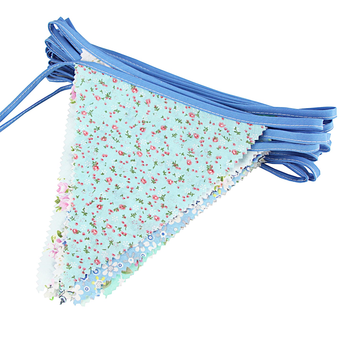 G2PLUS Blue Triangle Bunting Banner, 39Ft Cotton Pennant Banner, 42pcs Reusable Floral Triangle Flags Party Decoration for Birthday, Wedding, Baby Shower, Room Decor