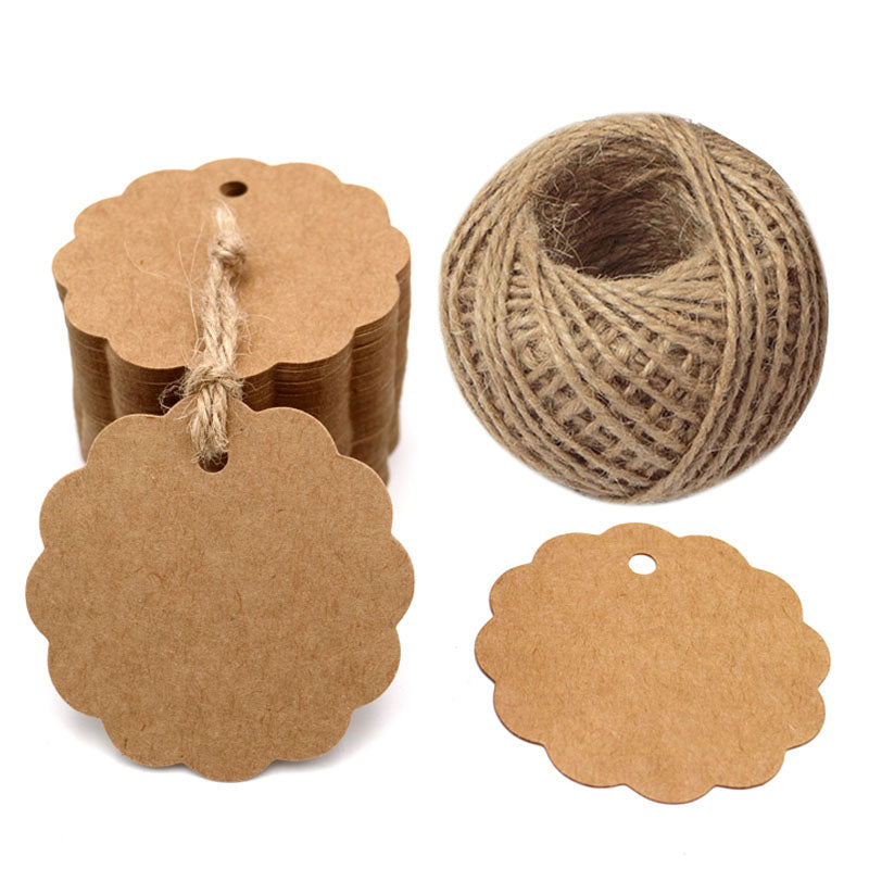 G2PLUS Scalloped Kraft Gift Tags - 6CM Blank Paper Labels - Brown Hang Tag with Jute Twine, Perfect Hang Tag for Art & Craft Project