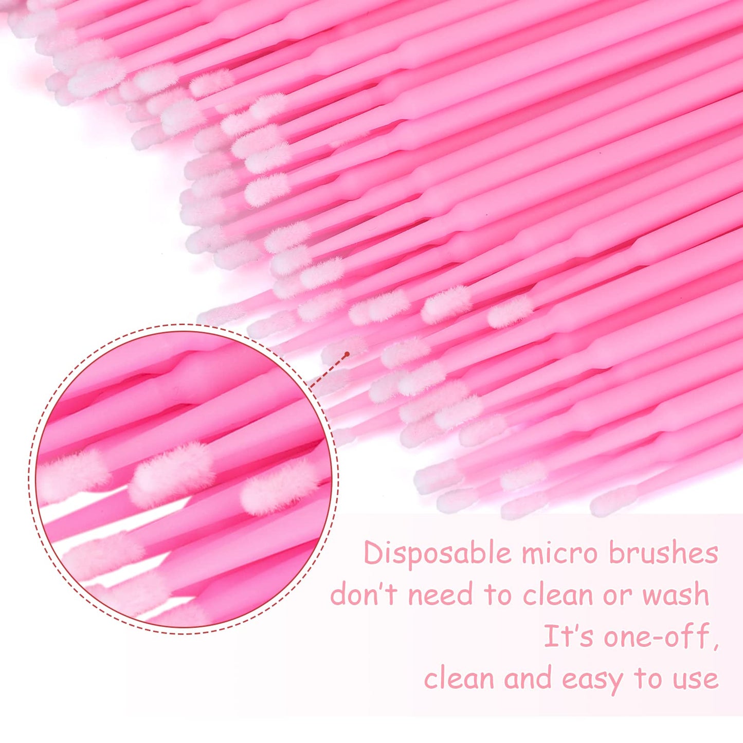 G2PLUS Micro Swabs, 100pcs Cotton Swabs for Makeup, Pink Microswabs for Eyelash Extensions, Disposable Applicators Brush for Nails, Eyeliner and Lash Tech Supplies