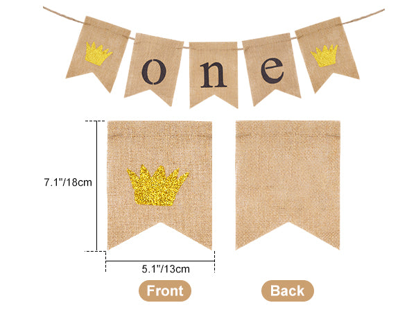 G2PLUS ONE Burlap Banner for First Birthday, 1st Birthday Banner, One Birthday Banner with Printed Crown, 1st Highchair Banner for First Birthday Party Decorations
