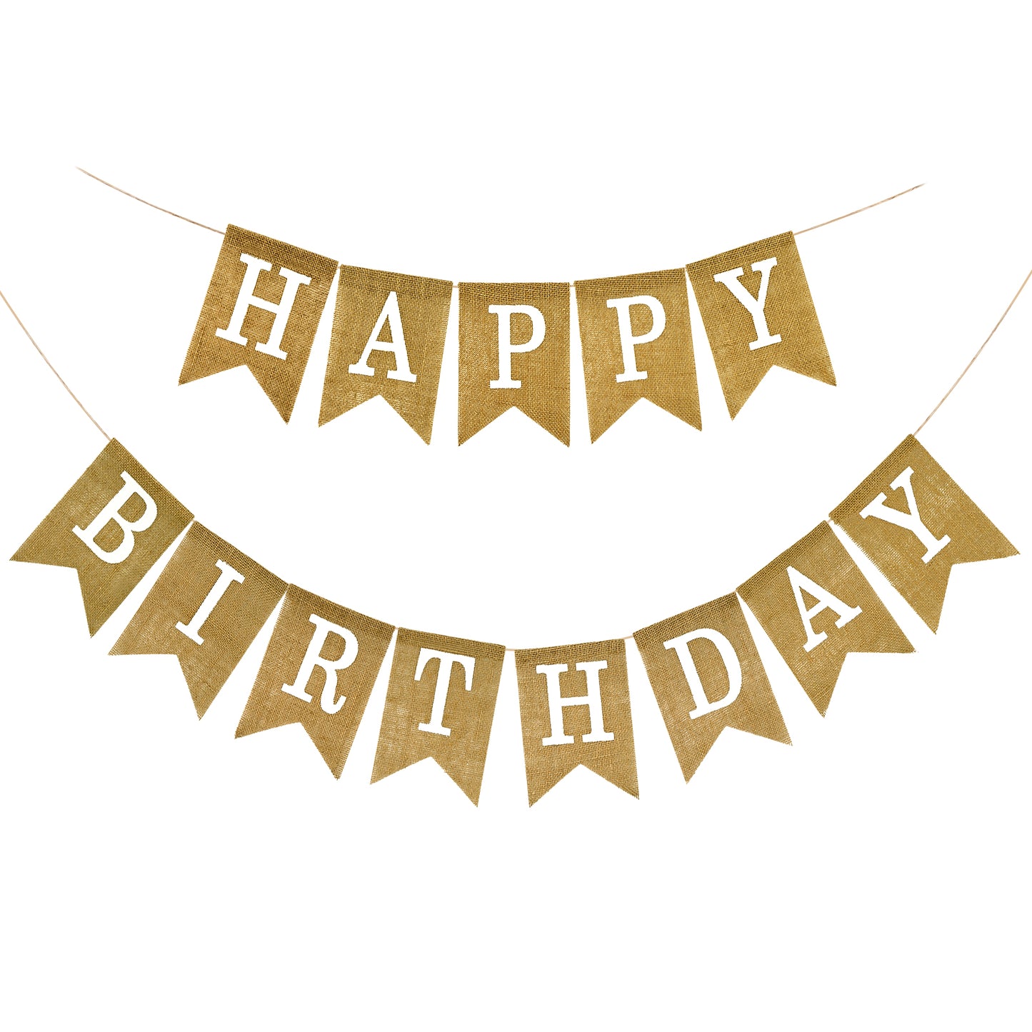 G2PLUS HAPPY BIRTHDAY Burlap Bunting Banner, Pre-strung Hessian Birthday Bunting Banner, Reusable Pentagon Burlap Birthday Banner, Brown Birthday Banner with White Letters for Birthday Party