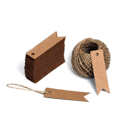 100 PCS Kraft Paper Tags with String Craft Gift Tags Mini Size 7 cm x 2 cm Wedding Brown Hang Tags with 30 Meters Jute Twine (Brown) - G2plus