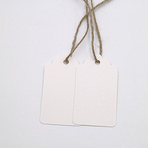 White Gift Tags,100PCS Paper Tags with 100 Feet Jute String for Arts and Crafts, Wedding Christmas Day Thanksgiving,7 cm X 4 cm - G2plus