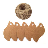 100 PCS Kraft Gift Tags Leaf Shaped Brown Favor Tags with 100 Feet Jute Twine - G2plus