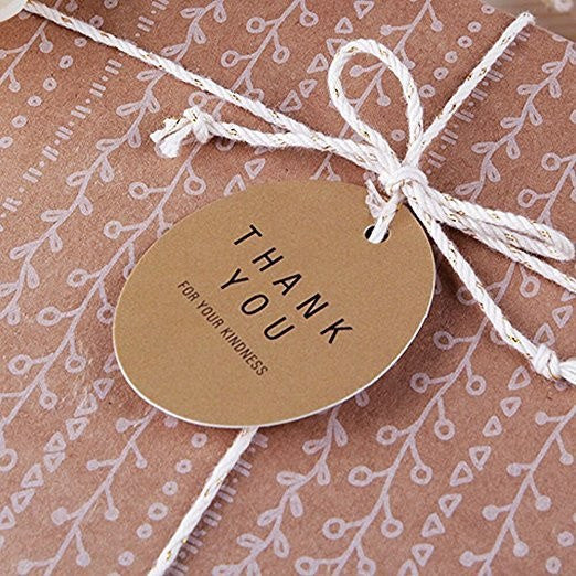 Thank You Tags, G2PLUS 100 PCS Kraft Paper Hang Tags, Bonbonniere Thank You Gift Tags with 100 Feet Jute Twine, ‘Thank You For Your Kindness’ Printed Craft Tags - G2plus