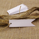 100 PCS Gift Tags Small Size 7 cm * 2 cm Blank Label Paper Wedding Labels Birthday Luggage Tags Brown Hang Tag with 30 Meters Jute Twine (White) - G2plus