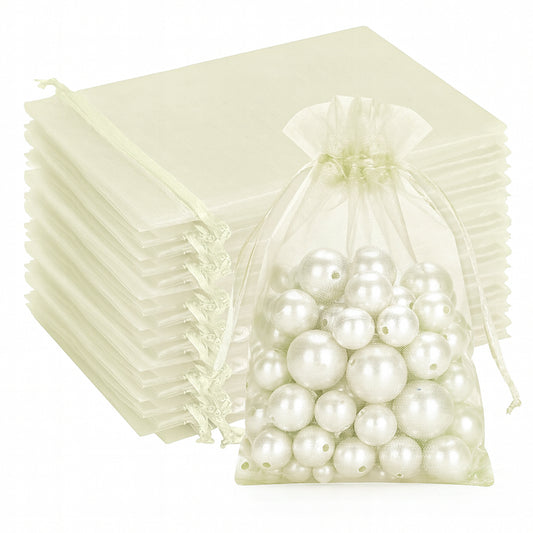 G2PLUS 100PCS Drawstring Organza Bags - Ivory Organza Bags 4x6 in Sheer Mesh Jewelry Pouches Candy Gift Wrap Pouch for Christmas, Wedding Party Favors