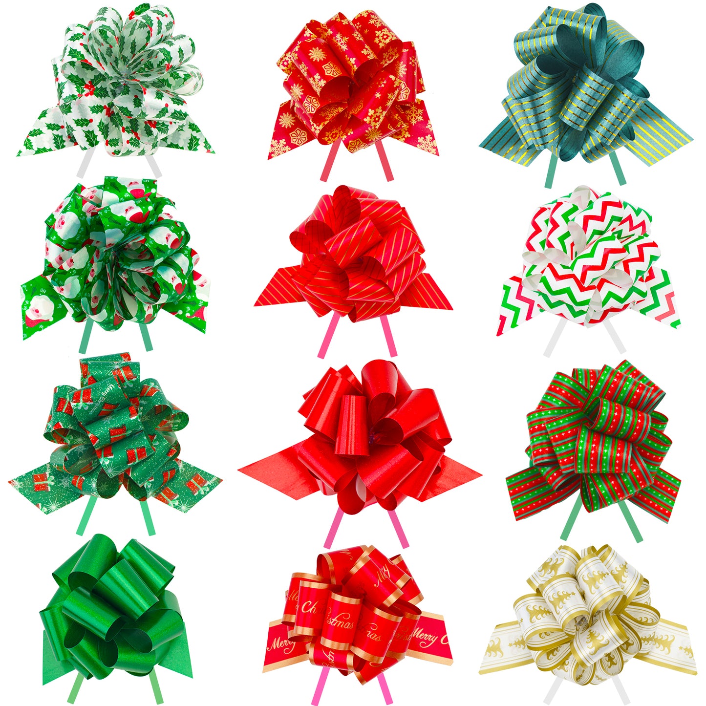 G2PLUS 24PCS Christmas Pull Bows, 5" Wide Large Christmas Ribbon Pull Bows, Gift Pull Bows Ribbon for Xmas Presents Gift Wrapping, Christmas Decoration, Hampers, Christmas Wreaths, Bouquets