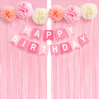 G2PLUS Pink Birthday Decorations Set, Birthday Party Backdrop Decorations