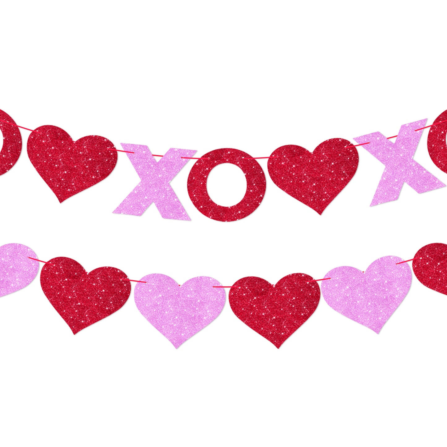 G2PLUS Valentines Day Banner, Glitter Red Pink Heart Party Banner, Pre-strung XOXO Paper Bunting Flag Garlands for Valentine’s Day, Anniversary, Wedding, Home Decoration & Photo Backdrop