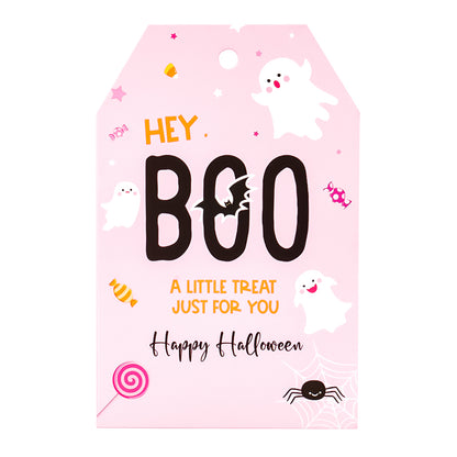 G2PLUS Happy Halloween Tags, 100PCS Halloween Boo Gift Tags, Halloween Treat for You Tags, Ghost Gift Tag, Halloween Paper Gift Tags with String for Gift Wrapping, Halloween Party Favors Supplies