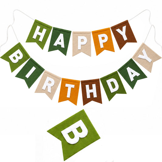 G2PLUS Forest Colors Happy Birthday Bunting Felt: Pre-Strung Birthday Banner for Boys, Men, Adults and Kids Birthday Party Decoration