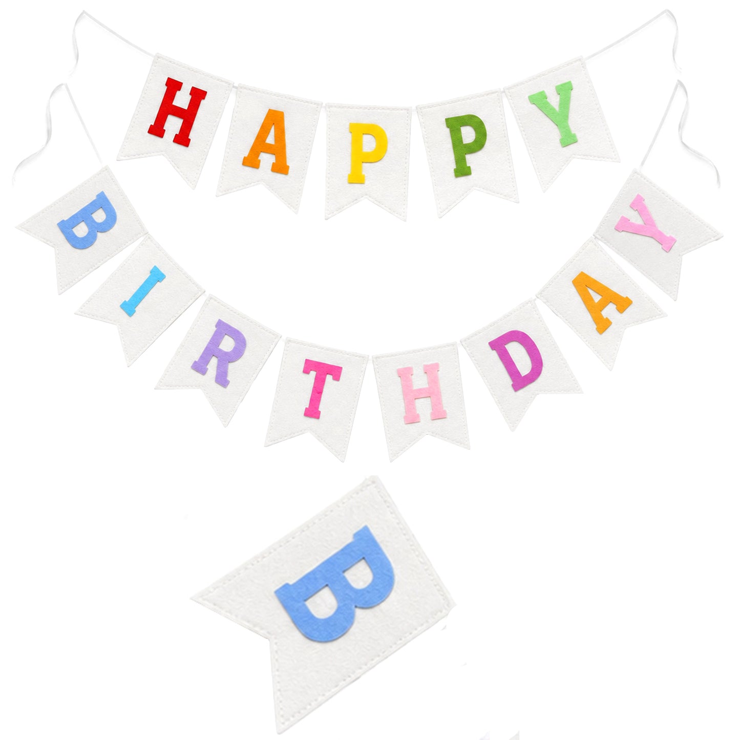 G2PLUS White Happy Birthday Bunting Felt: Pre-Strung Birthday Banner for Adults and Kids Birthday Party Decoration
