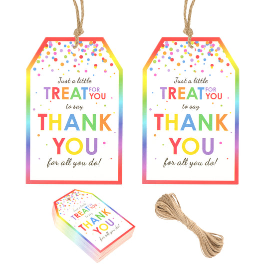 G2PLUS Thank You Tags, 50PCS Thank You for All You Do Tags, Colorful Dots Treat Thank You Tags, Thank You Paper Gift Tags with String for Gift Wrapping, Gift Bags, Party Favors (2''x3'')