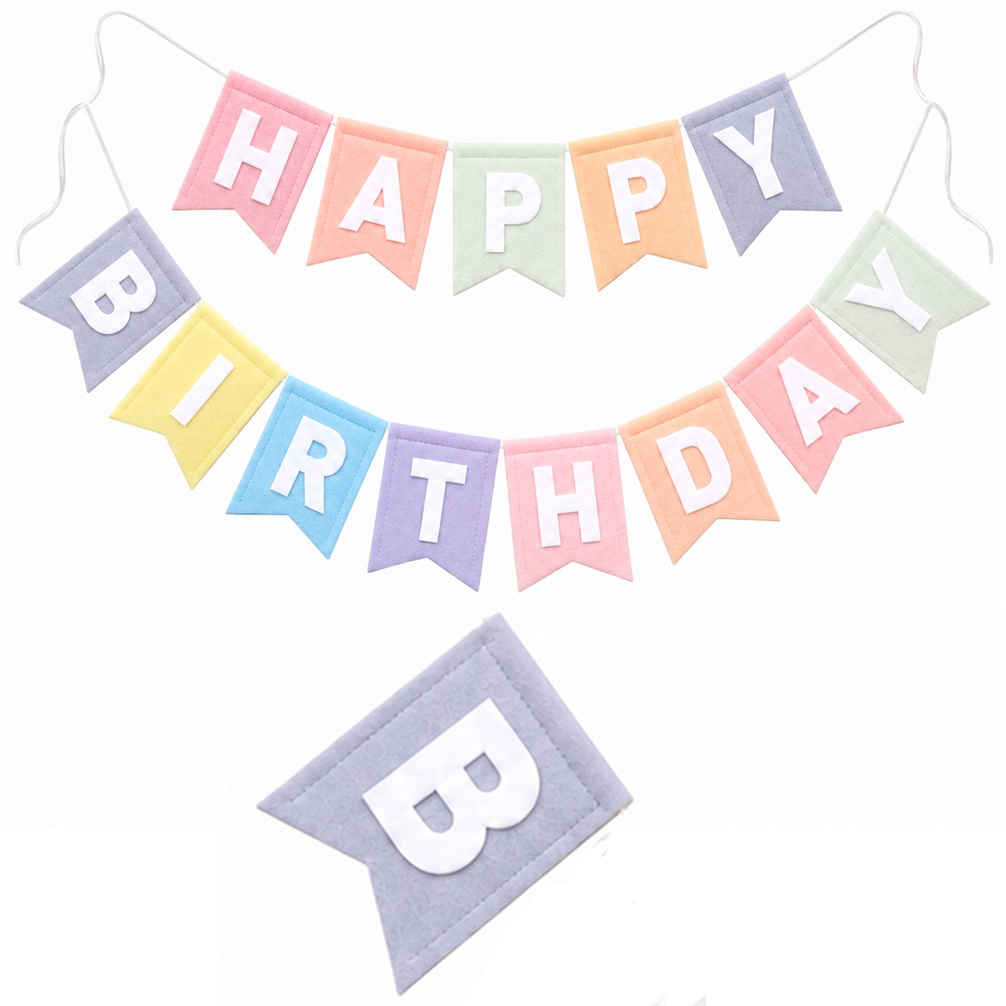 G2PLUS Pastel Happy Birthday Bunting Felt: Pre-Strung Birthday Banner for Boys, Girls, Adults and Kids Birthday Party Decoration