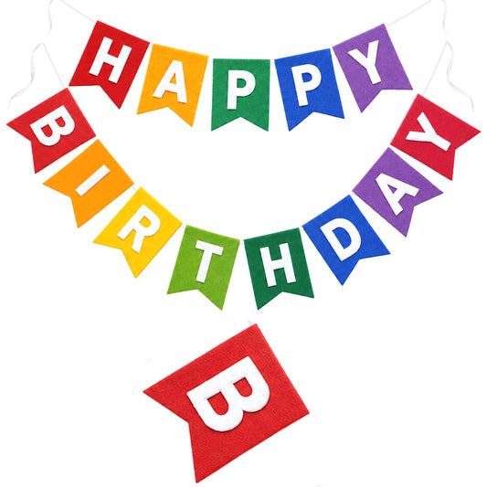 G2PLUS Colorful Happy Birthday Bunting Felt: Pre-Strung Birthday Banner for Boys, Girls, Adults and Kids Birthday Party Decoration