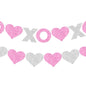 G2PLUS Valentines Day Banner, Glitter Pink Sliver Heart Party Banner, Pre-strung XOXO Paper Bunting Flag Garlands for Valentine’s Day, Anniversary, Birthday, Wedding, Bridal Shower & Photo Backdrop