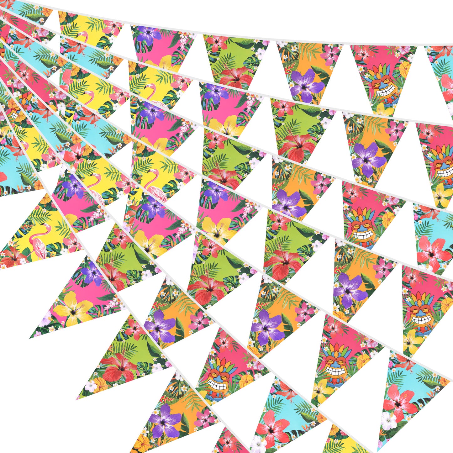 G2PLUS Hawaiian Bunting Banner, 39Ft Pre-Strung Tropical Party Banner, 4 Pack Double Sided Paper Hawaiian Floral Bunting Garland for Luau, Birthday, Baby Shower, Summer Beach Party Decorations