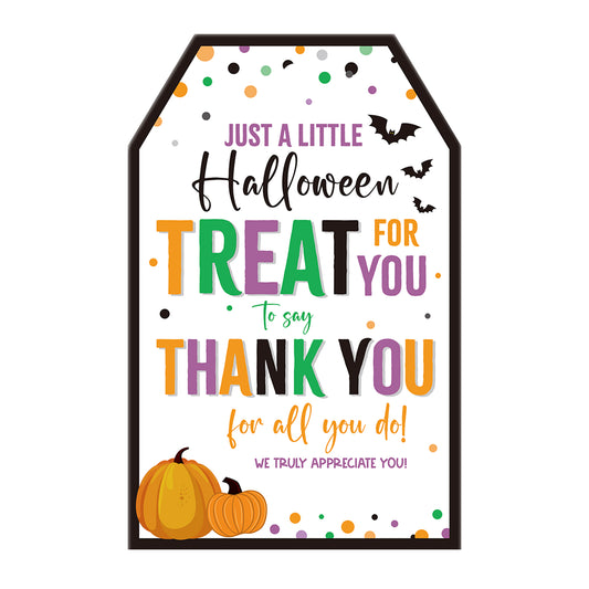 G2PLUS Halloween Thank You Tags, Halloween Thank You for All You Do Tags, Halloween Treat for You Tags, 100PCS Pumpkin Paper Gift Tags with String for Gift Wrapping, Halloween Party Favors Candy Bags