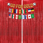 G2PLUS Party Decorations Set for World Cup Football 2026: Pre-strung Go For Gold Banner, 2PCS Flag Bunting with 2PCS Red Tinsel Fringe Curtains for Home, Bar and Garden Viewing Parties