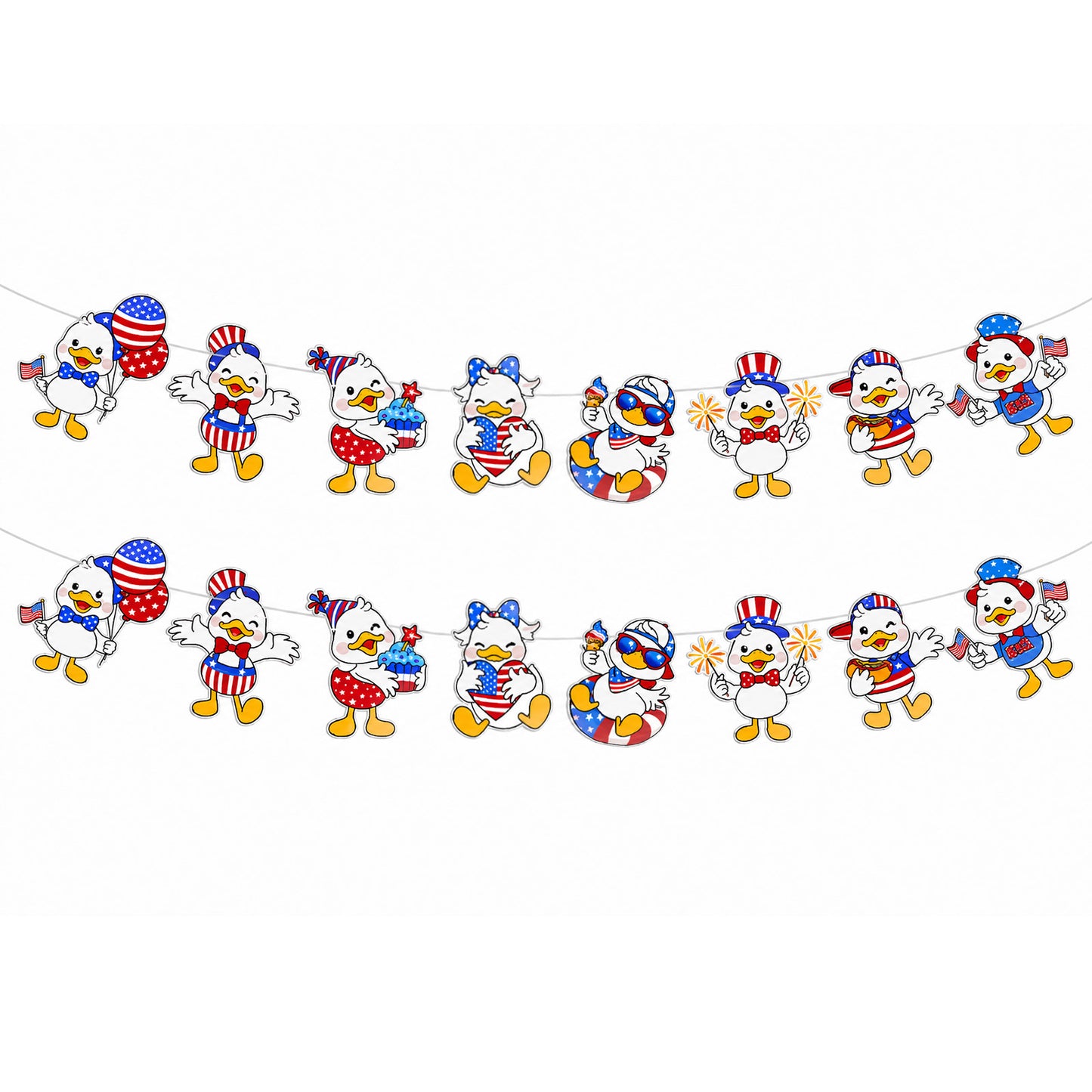 G2PLUS American Flag Garland 19.6Ft, Pre-Strung Patriotic Duck Banner, Red White Blue Paper Banner for 4th of July, Independence Day, Memorial Day, Baby Shower, USA Theme Party Decorations