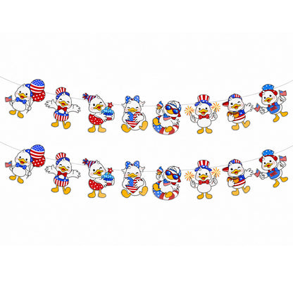 G2PLUS American Flag Garland 19.6Ft, Pre-Strung Patriotic Duck Banner, Red White Blue Paper Banner for 4th of July, Independence Day, Memorial Day, Baby Shower, USA Theme Party Decorations