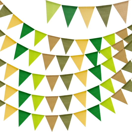 G2PLUS Pre-Strung Burlap Pennant Banner, 65Ft Green and Yellow Triangle Flag Bunting, 60pcs Pennant Banner Bunting Garland for Birthday, Wedding, Camping, Rustic Boho Theme Party Decorations