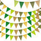 G2PLUS Pre-Strung Burlap Pennant Banner, 65Ft Green and Yellow Triangle Flag Bunting, 60pcs Pennant Banner Bunting Garland for Birthday, Wedding, Camping, Rustic Boho Theme Party Decorations