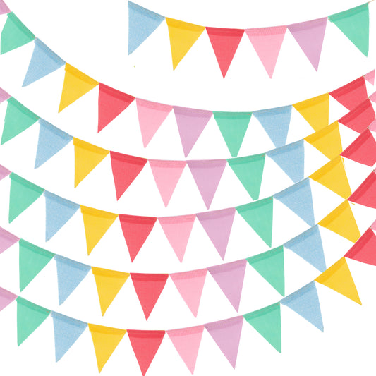 G2PLUS Pre-Strung Burlap Pennant Banner, 65Ft  Colorful Triangle Flag Bunting, 60pcs Pennant Banner Bunting Garland for Birthday, Wedding, Camping, Rustic Boho Theme Party Decorations