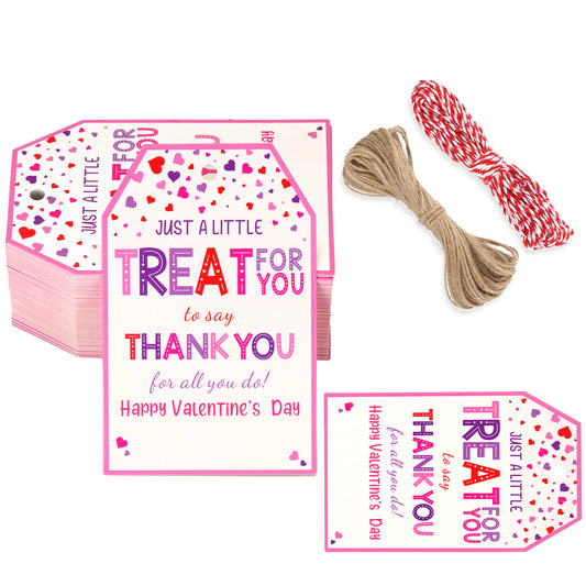 G2PLUS 100PCS Valentine's Day Gift Tags, Happy Valentine's Day Tags, Thank You Treat Tags, Thank You for All You Do Tags, White Paper Gift Tags with String for Valentine's, Wedding Party Favors