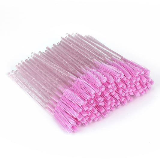 G2PLUS Crystal Pink Disposable Silicone Eyelash Brushes, 50 PCS Disposable Lash Brushes Spoolies, Silicone Mascara Wands, Silicone Eyelash Spoolies for Eye Lash Extensions