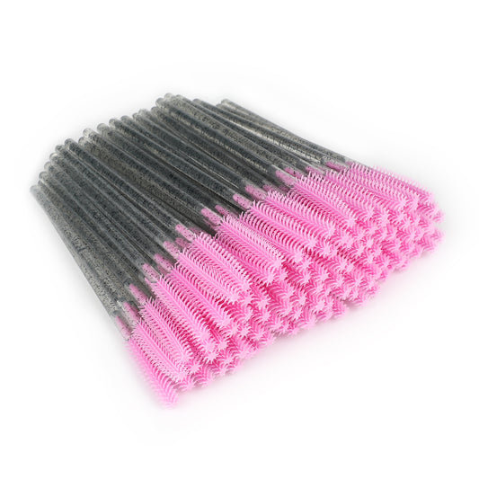 G2PLUS Black and Pink Silicone Eyelash Brushes, 100 PCS Disposable Lash Brushes Spoolies, Silicone Mascara Wands, Silicone Eyelash Spoolies for Eye Lash Extensions