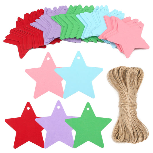 G2PLUS Colorful Star Gift Tags, 100PCS Christmas Labels Tags for Presents, 6cm Star Christmas Labels Tags with String, Xmas Labels for Christmas Presents Wrapping, Christmas Ornaments