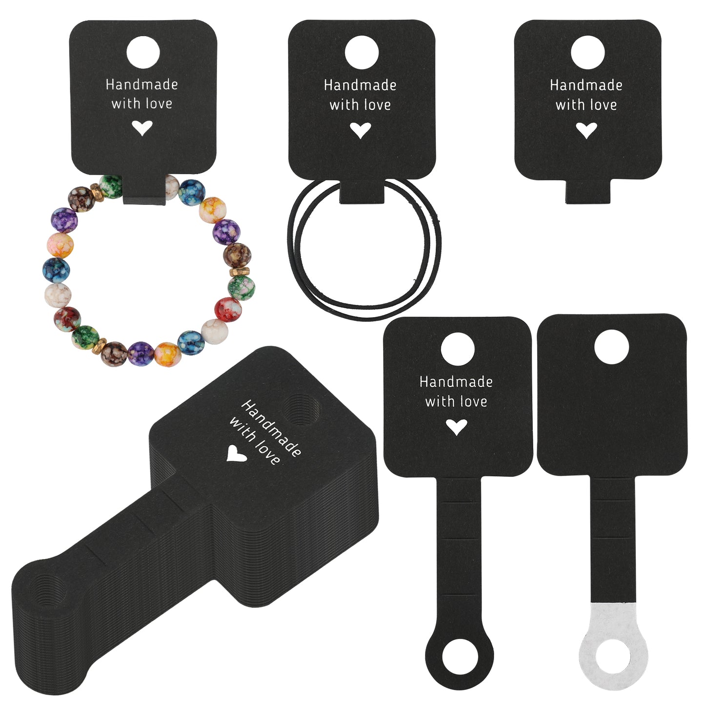 G2PLUS Self-adhesive Keyring Display Cards, 100PCS Black Bracelet Display Cards, 10x4 CM Handmade Necklace Display Cards, Earring Display Cards for Keyring Bracelet Necklace Jewellery Display