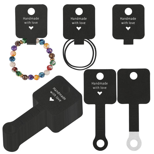 G2PLUS Self-adhesive Keyring Display Cards, 100PCS Black Bracelet Display Cards, 10x4 CM Handmade Necklace Display Cards, Earring Display Cards for Keyring Bracelet Necklace Jewellery Display