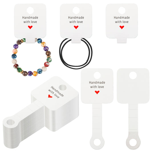 G2PLUS Self-adhesive Keyring Display Cards, 100PCS White Bracelet Display Cards, 10x4 CM Handmade Necklace Display Cards, Earring Display Cards for Keyring Bracelet Necklace Jewellery Display