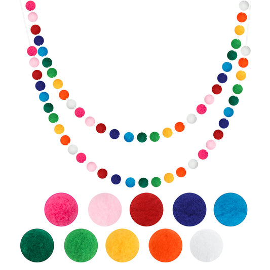 G2PLUS 2PCS Colored Felt Ball Garland, Colorful Pom Pom Garland with 60 Balls, Nursery Decor Garland, Felt Ball Garlands for Bedroom Classroom Birthday Party Decoration